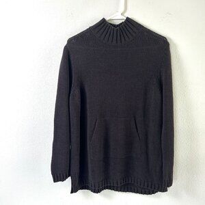 John Patrick Sweater Size XL Brown Mock Neck Kangaroo Pocket Tunic‎ Cozy USA